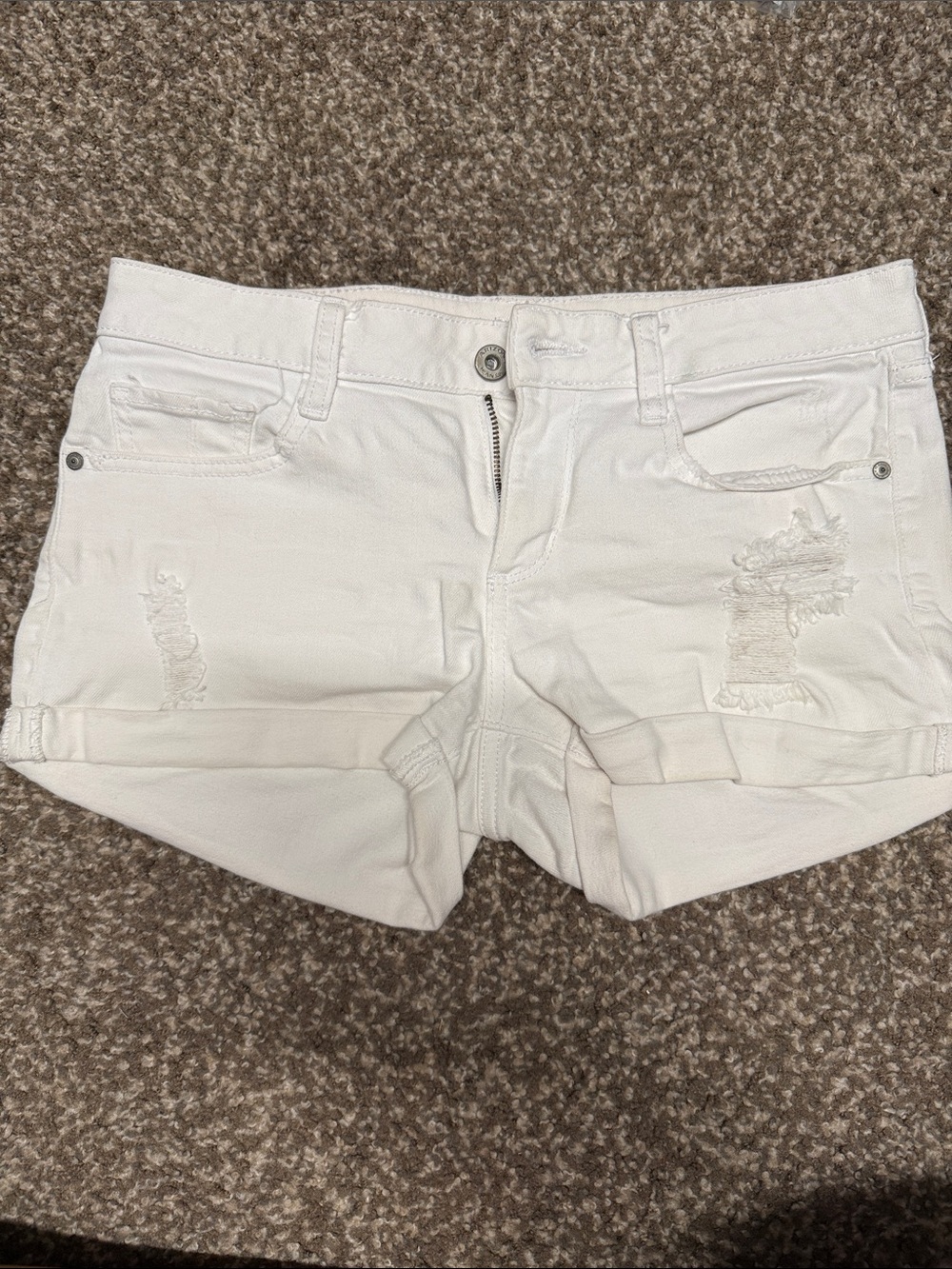 Arizona Jean Company White Distressed Rolled-Hem Denim Shorts